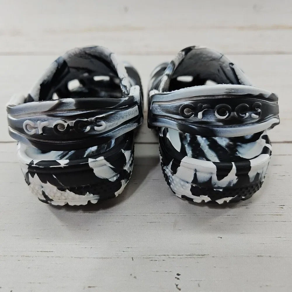 Crocs Classic Marbled Clogs C4 Black White Toddler Slip On Shoes 207002‎